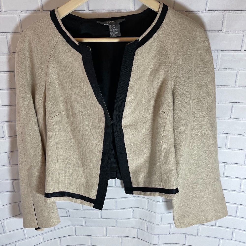 Per‎ Se Tan Linen Crop Jacket